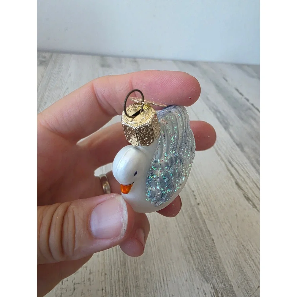 OWC old world swan mini glass ornament glitter Xmas tree